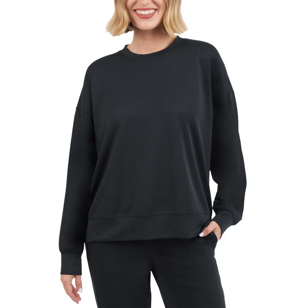 Kirkland Signature Women's Ribbed Crewneck, Gray, Size: Large, New